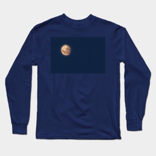 Full moon at dusk glowing against blue starry sky Long Sleeve T-Shirt